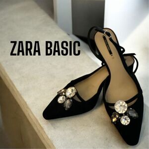 Zara Basic Women's Black Jeweled Suede Y2K Elegant Slingback Heels